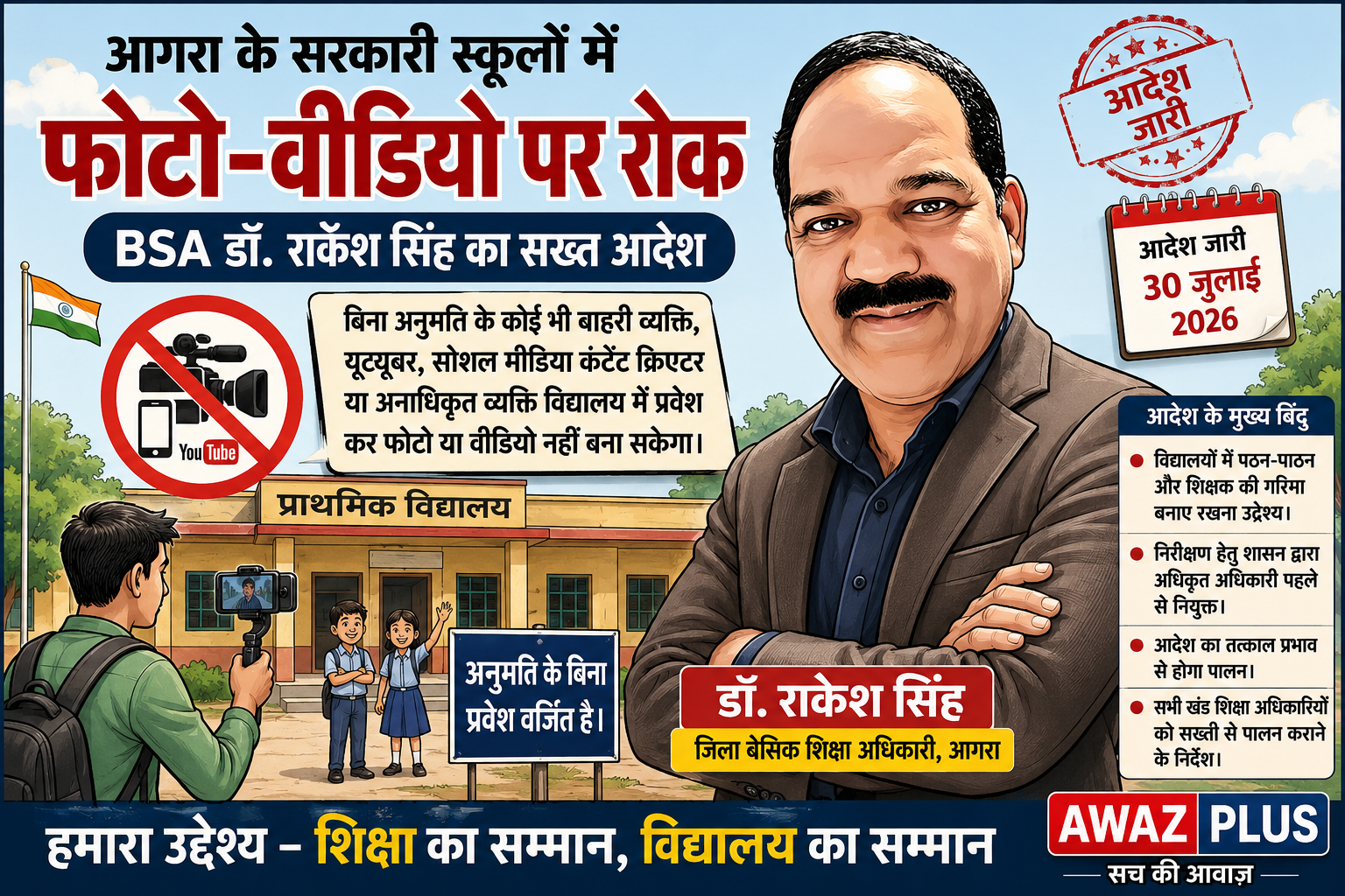 आगरा में सरकारी प्राथमिक विद्यालयों में बाहरी लोगों:की एंट्री पर रोक, फोटो-वीडियो बनाने पर BSA का आदेश जारी